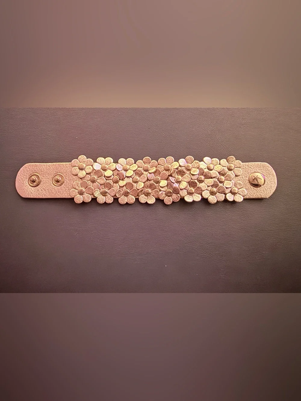 Silver Leather Floral Embellished Women's Bracelet
